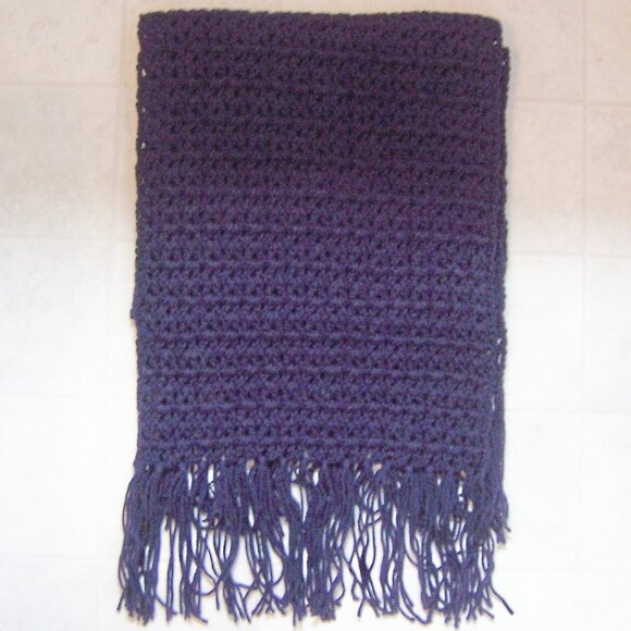 Handmade Navy Blue Knit Scarf with Fringe NWOT - Picture 1 of 2